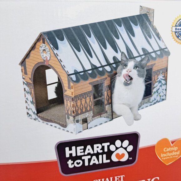 Christmas Ski Chalet Winter Cat Small Pet House with Cardboard Scratching Board - Picture 1 of 6